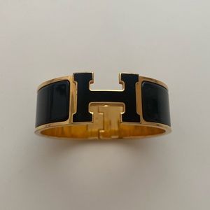 HERMES Enamel Wide Clic Clac H Bracelet PM Black